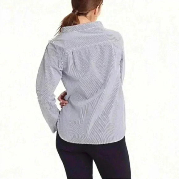 4/$25 J. Crew Top Black White Striped Funnelneck Cotton Poplin Hi Low Sz 00 - Picture 8 of 14